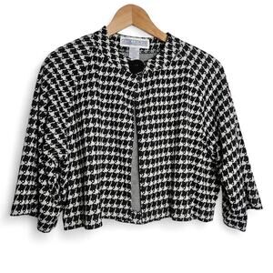 Jessica Howard Womens Houndstooth Single Big Button Cropped Swing Blazer Sz 10